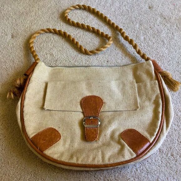 Vintage Interpur Canvas Neutral Rope Saddle Bag - Picture 2 of 5